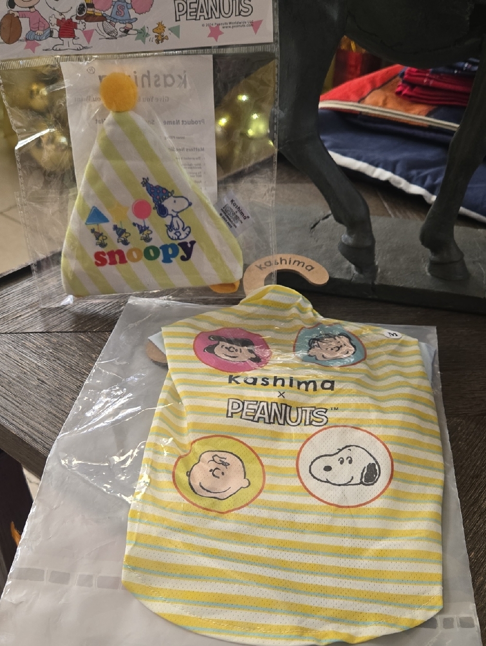 Kashima Peanuts Snoopy Striped Dog Tee - Yellow & White
